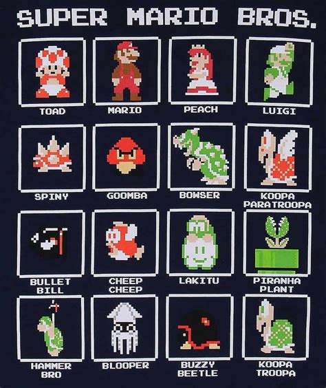 Super Mario Bros. Pixel Characters Shirt, Navy Blue | Super mario bros, Mario bros, Super mario