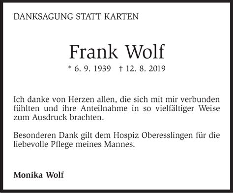 Traueranzeigen Von Frank Wolf Stuttgart Gedenkt De