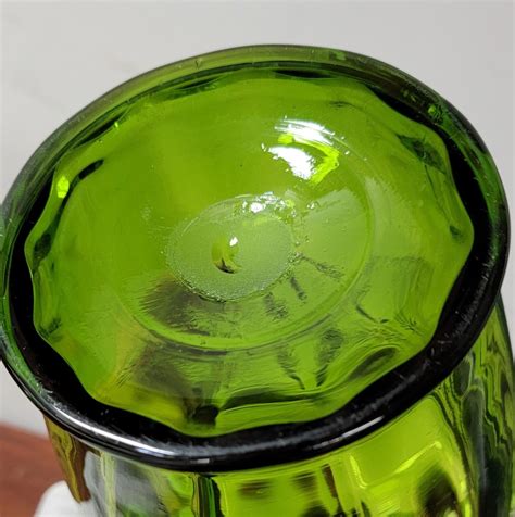 Antique Victorian Hand Blown Painted Green Glass Pitcher Etsy