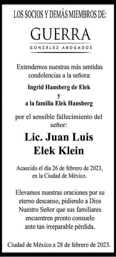 Se Or Juan Luis Elek Klein Obituario Esquela