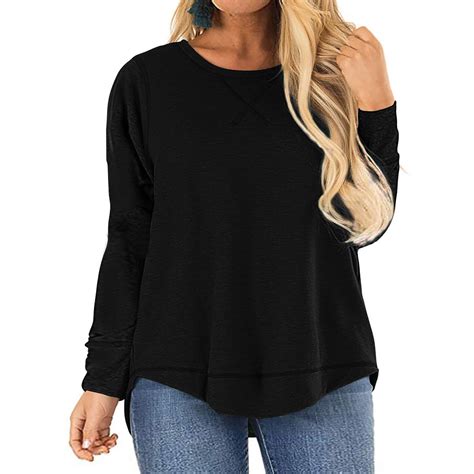 Adibosy Plus Size Tops For Women Long Sleeve Shirts Casual Side Split