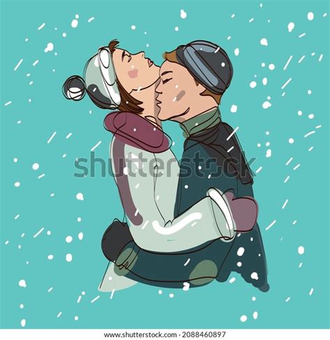 Vector Couple Man Woman Kissing Under Stock Vector Royalty Free