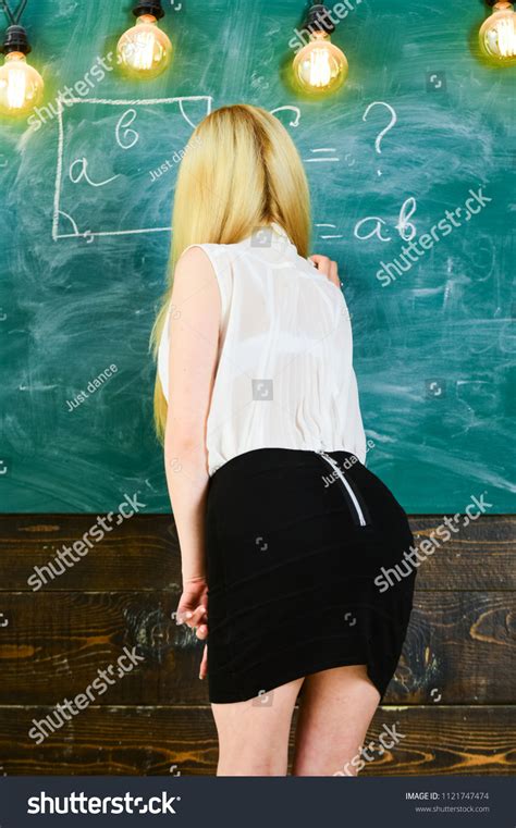 Woman Nice Buttocks Teaching Mathematics Sexy Stock Photo 1121747474