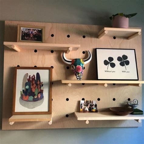 Modern Wood Pegboard Shelf Large Rectangle X Etsy Minimalist