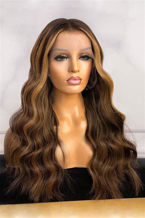 Glueless Hd Lace Wig Dark Brown With Blonde Highlights Body Wave