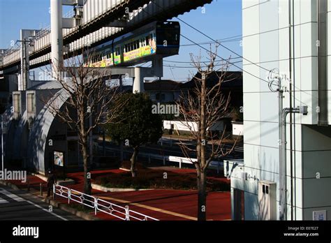 Monorail Train Approaching Chiba Koen Station In Spring World S