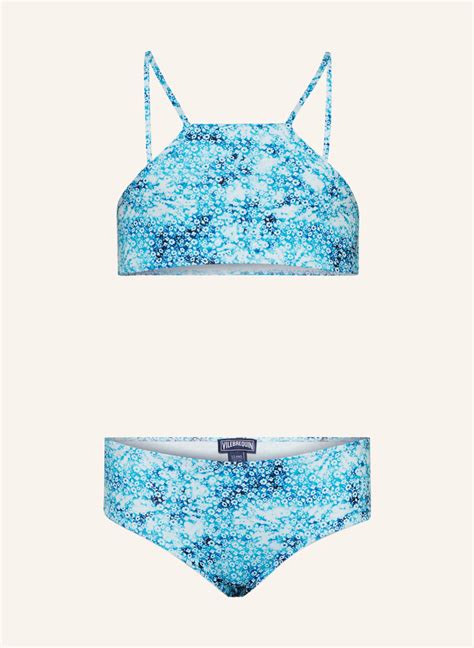 Vilebrequin High Neck Bikini Flowers Tie And Dye In Weiss Hellblau Blau