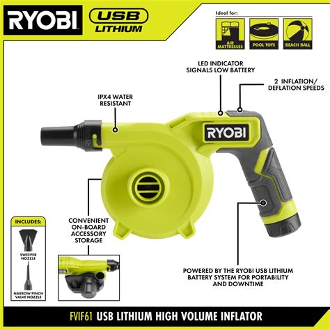 Usb Lithium High Volume Inflator Kit Ryobi Tools