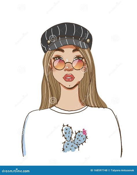 Portrait of a Modern Fashionable Hipster Girl in Round Glasses and a ...