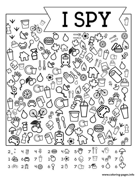 I Spy Summer Coloring Page Printable