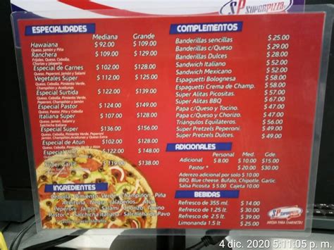 Carta Del Restaurante Super Pizza Merida Calle Local X Y