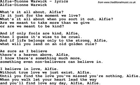 Love Song Lyrics for:Alfie-Dionne Warwick