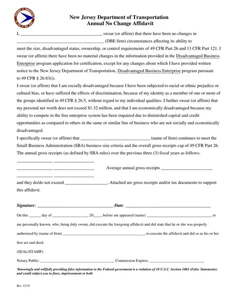 New Jersey Annual No Change Affidavit Fill Out Sign Online And