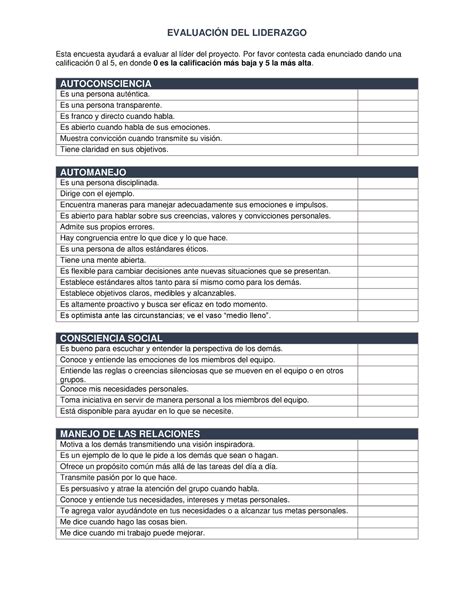 Encuesta De Evaluaci N De Liderazgo Evaluaci N Del Liderazgo Esta