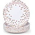 Matican Party Paper Plates Pack Disposable White And Rose Gold