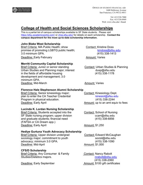 College of Health and Social Sciences Scholarships