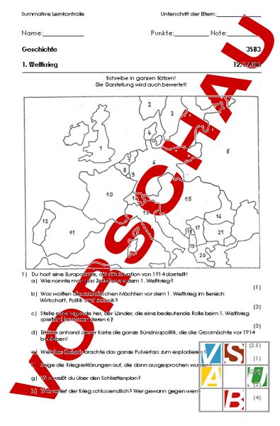 Arbeitsblatt 1 Weltkrieg Geschichte Neuzeit