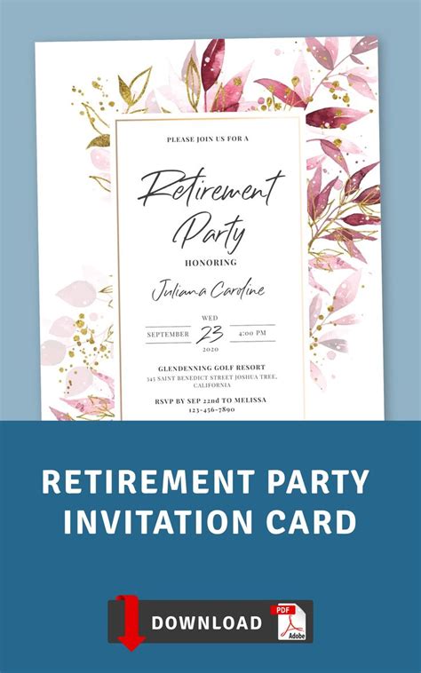 the retirement party invitation card is shown with pink flowers and ...