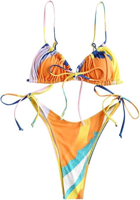 ZAFUL Frauen Sexy Krawatte Schultern Gerippten Bikini Set Gepolsterte