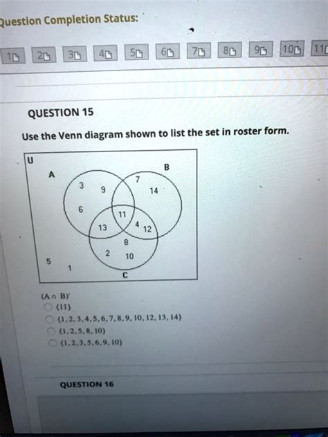 SOLVED Question Completion Status QUESTION 15 Use The Venn Diagram