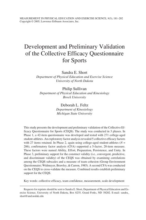 Pdf Development And Preliminary Validation Of The Collective Efficacy