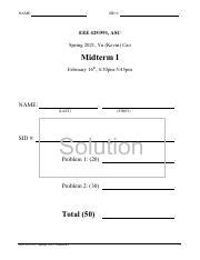 Midterm 01 Solution Pdf NAME SID EEE 425 591 ASU Spring 2021 Yu