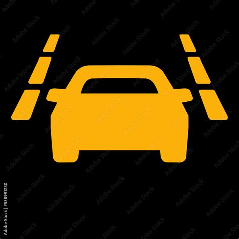 Amber Vector Graphic On A Black Background Of A Dashboard Warning Light For Lane Departure