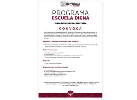 Convocatoria A Escuela Digna Gobierno Municipal De Reynosa