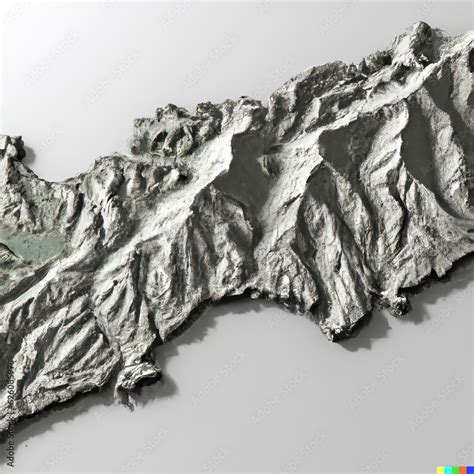 3D topographic map of imaginary section Himalayas Stock Illustration ...