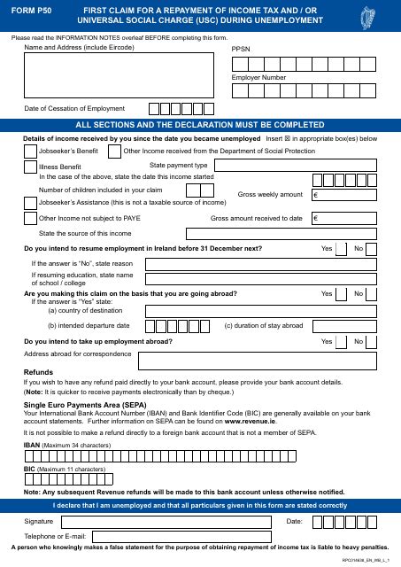 Form P50 Fill Out Sign Online And Download Fillable Pdf Ireland