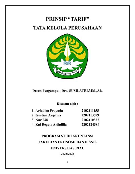 Tkp Makalah Kelompok Prinsip Tarif Tata Kelola Perusahaan Dosen