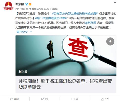 薇娅被罚13亿后：还有部分头部主播偷漏税未被披露、数额惊人