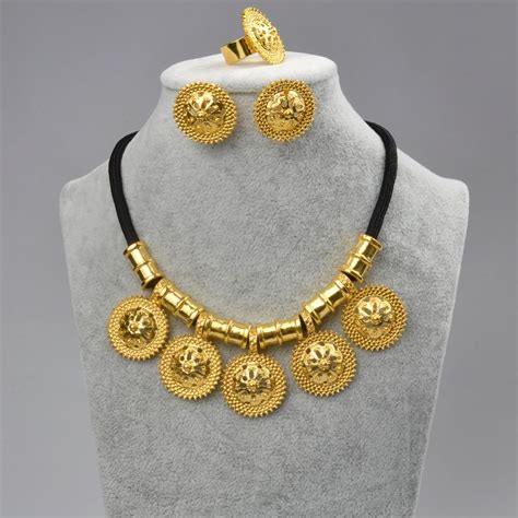 Gold Color Ethiopian Jewelry Set Mahiber 2024