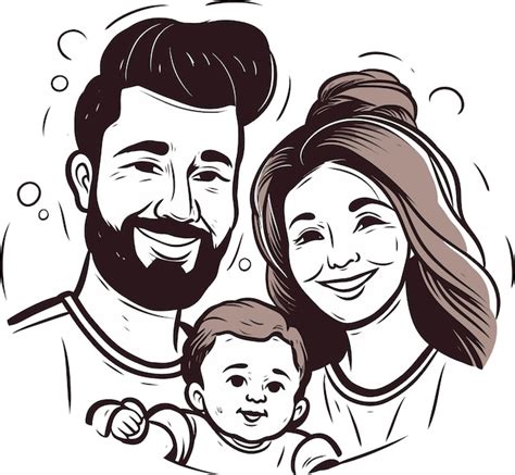 Un dessin d une famille avec un bébé et un bébé Vecteur Premium