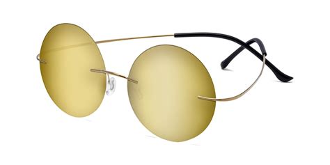 Gold Lightweight Round Rimless Mirrored Sunglasses With Gold Sunwear