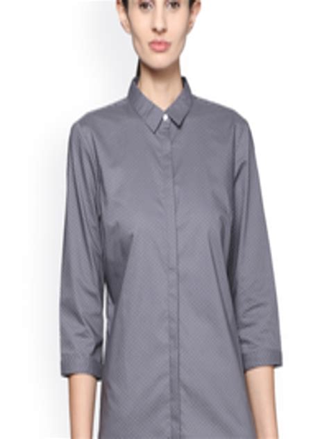 Buy Van Heusen Woman Charcoal Regular Fit Printed Formal Shirt Shirts