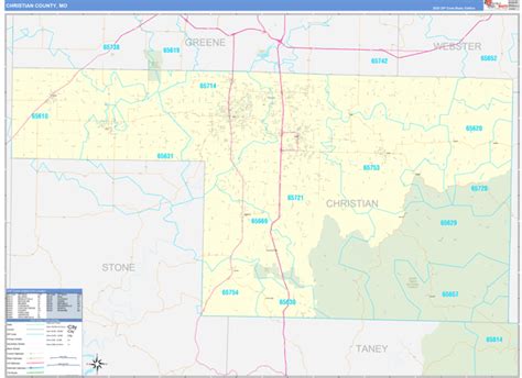 Christian County Mo Zip Code Wall Map Basic Style By Marketmaps Mapsales