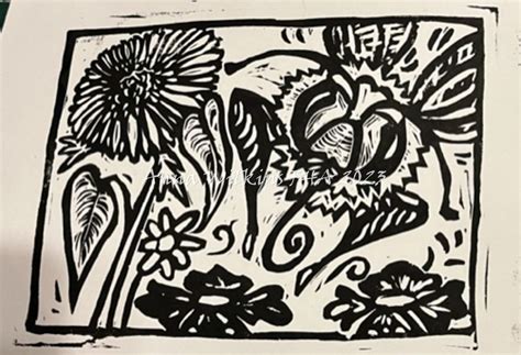 Buzzy Bumble Bee Linocut Print Etsy