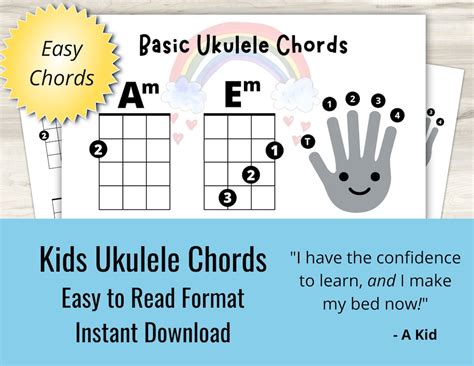 Kids Easy Ukulele Chords Sheet, Great for Ukelele Beginners instant ...