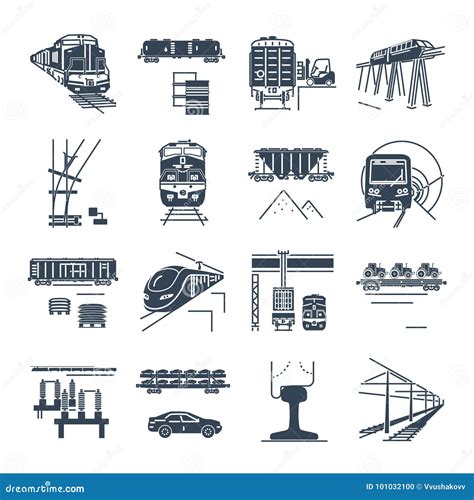 Sistema De Los Iconos Negros Carga Y De Transporte Ferroviario Del