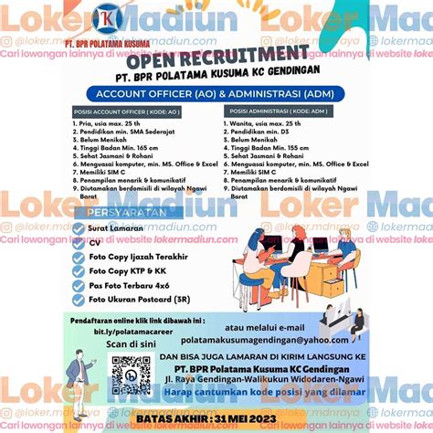 Lowongan Kerja Administrasi TI Accounting PT BPR Polatama Kusuma Madiun