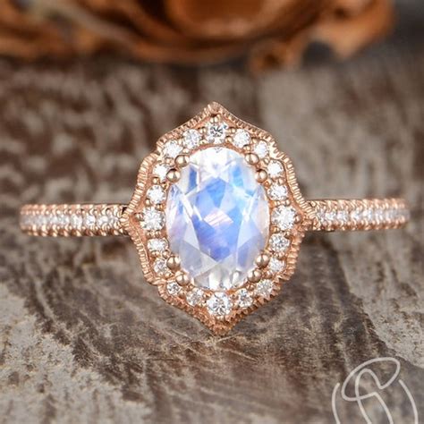 Moonstone Engagement Ring Rose Gold Engagement Ring - Etsy