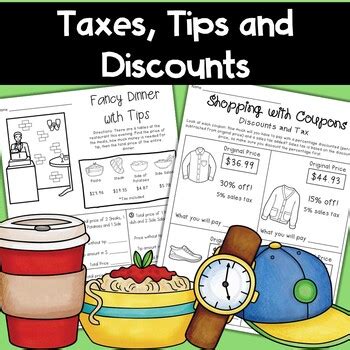 Tax Tip And Discount Worksheets Real World Problems By Mitch S Mathematics