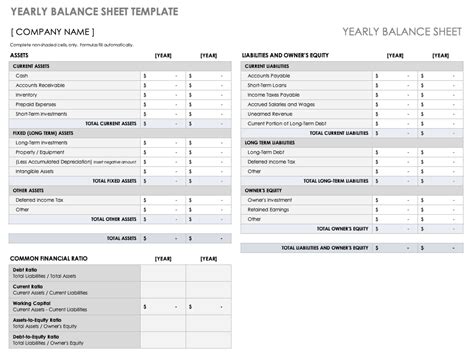 Printable Balance Sheet Template Fillable