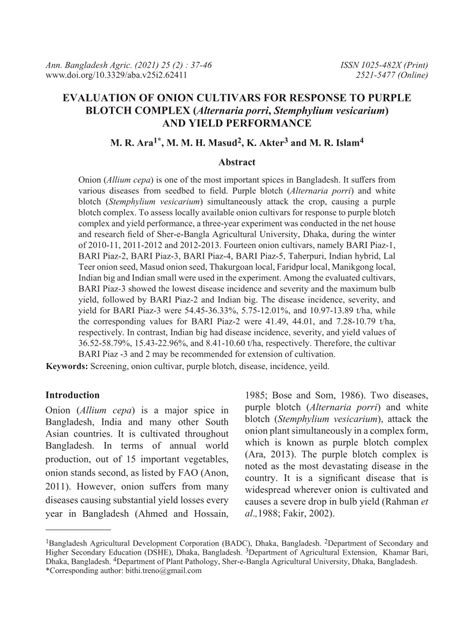 Pdf Evaluation Of Onion Cultivars For Response To Purple Blotch