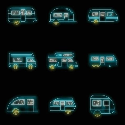 Motorhome Car Trailer Icons Set Vector Neon 34121254 Vector Art At Vecteezy