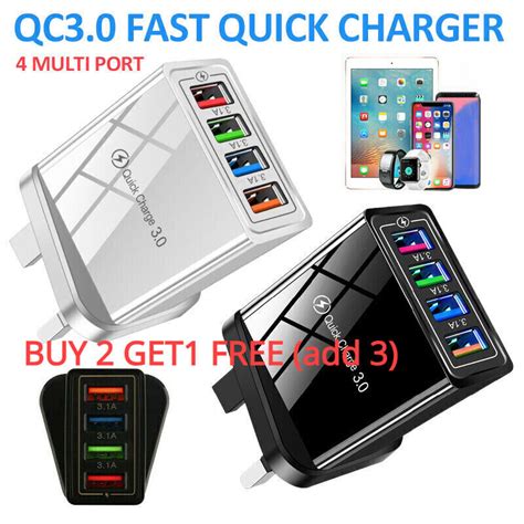 1 2pcs Plug 4 Multi Port Fast Quick Charge Qc3 0 Usb Hub Mains Wall Charger Hot~ Ebay