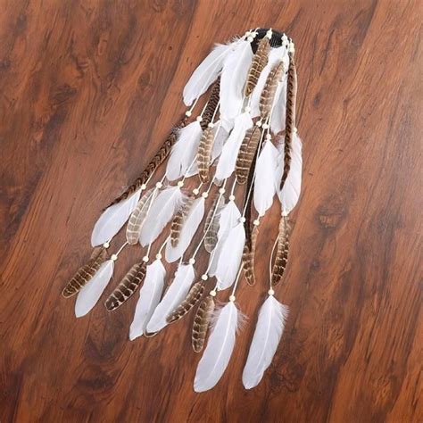 Beige Bandeaux En Plumes De Style Boh Mien Peignes Pour Cheveux Serre