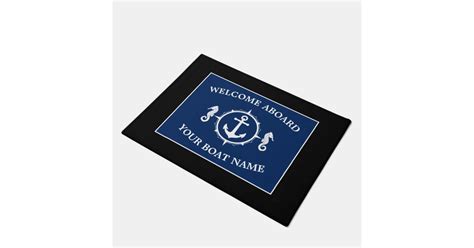 Welcome Aboard Boat Name Anchor Seahorse Navy Blue Doormat Zazzle