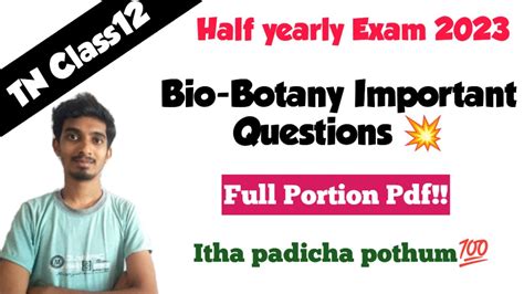 Th Bio Botany Important Questions Half Yearly Exam Full Portion